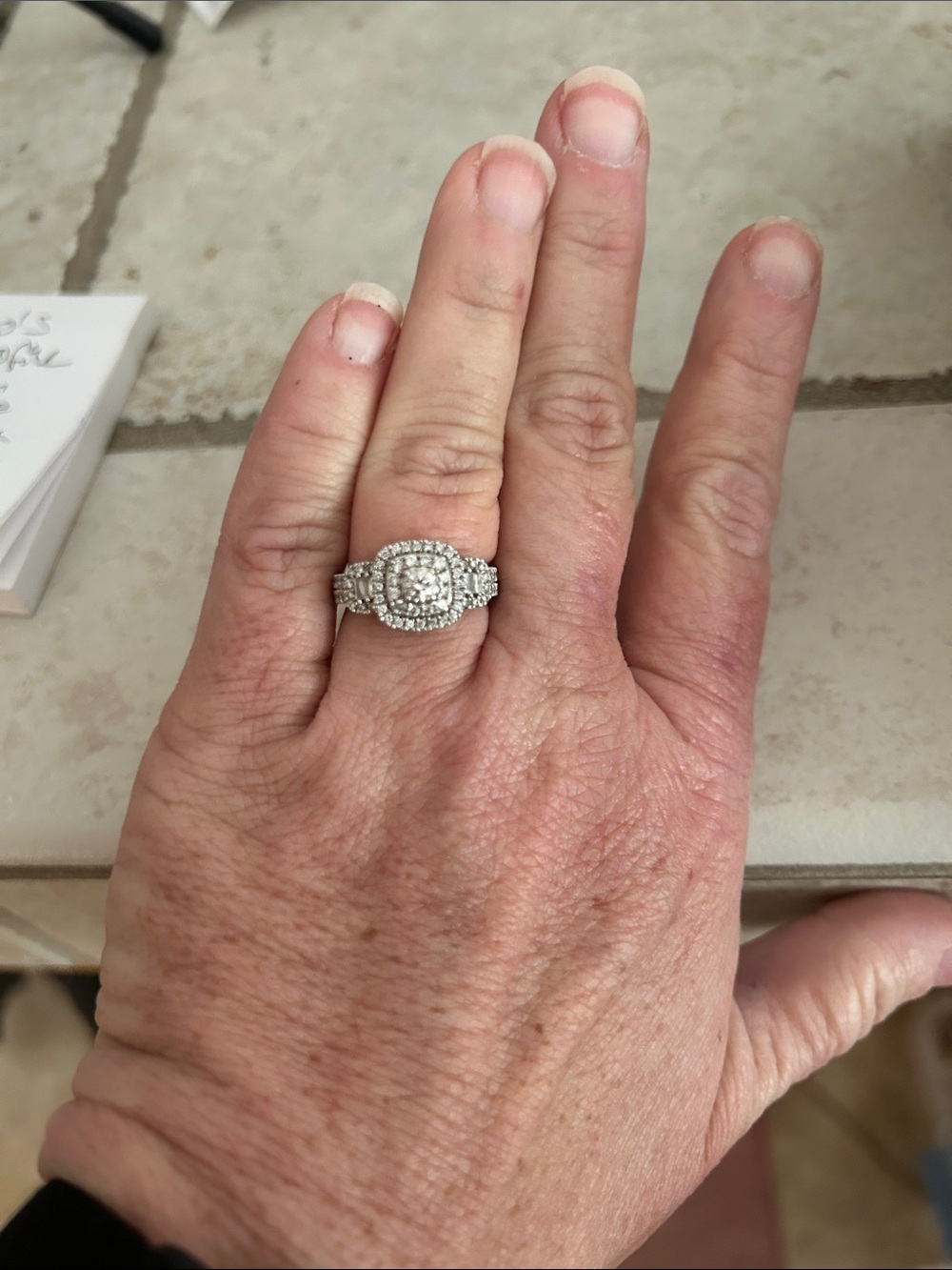 Vera Wang 14KT White GOLD Double Halo Diamond Ring
